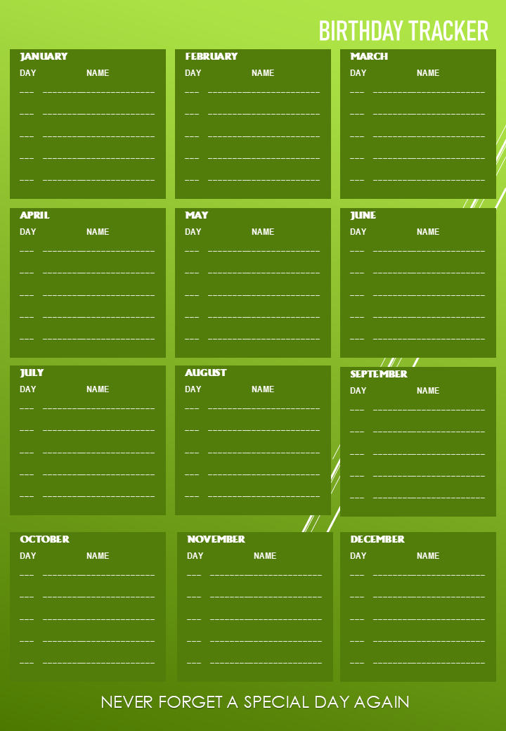 BIRTHDAY TRACKER (GREEN)