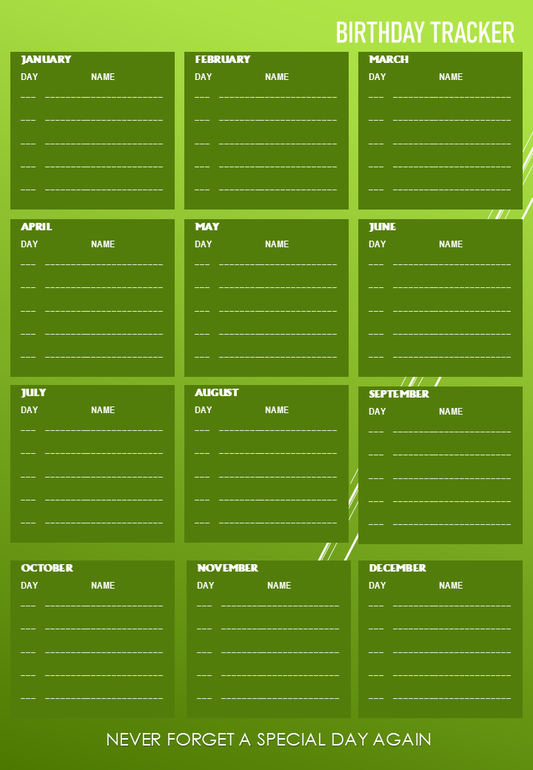 BIRTHDAY TRACKER (GREEN)
